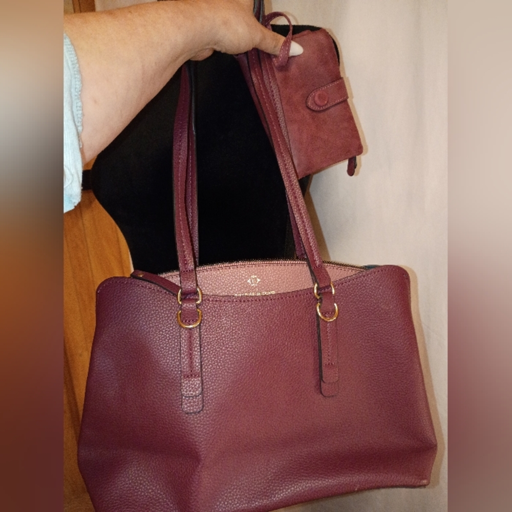 Nanette Lepore Burgundy Pebbled Leather Tote